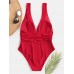 Women Monokini Plunge Wide Straps Ruffled Waist One Piece