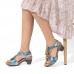  Genuine Leather Casual Bohemian Sequins T  Strap Heeled Sandals