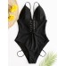 Women Triangle Bandage Solid Color High Fork One Piece Hawaii Beach Swimwear