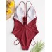 Women Triangle Bandage Solid Color High Fork One Piece Hawaii Beach Swimwear