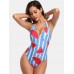 Women Watermelon Print Striped V  Neck Backless One Piece Hot Swimwear