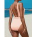 Women Knitted Jacquard Wide Straps Backless One Piece Swimwear with Belt