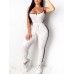 Sleeveless Patchwork Front Zipper Hollow Out Elastic Waist Pants Two  Piece Set