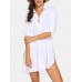 Women Solid Color Cover Up Loose Sun Protection High  Low Hem Beach Dress