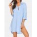 Women Solid Color Cover Up Loose Sun Protection High  Low Hem Beach Dress