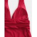 Women Monokini Plunge Wide Straps Ruffled Waist One Piece