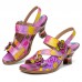  Leather Beach Vacation Ethnic Floral Hook   Loop Heeled Sandals