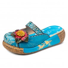  Handmade Leather Comfort Floral Holiday Platform Sandals