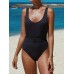 Women Knitted Jacquard Wide Straps Backless One Piece Swimwear with Belt