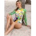 Cartoon Animal Floral Print Long Sleeve Tankini Sun Protection Surfing Swimsuits