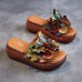  Handmade Leather Holiday Floral Platform Casual Beach Sandals