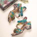  Genuine Leather Casual Bohemian Ethnic Floral Print Colorblock Comfy Heeled Stripe Sandals