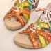  Genuine Leather Casual Bohemian Ethnic Colorblock Comfy Lace  up Heeled Sandals