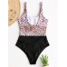 Women Tie Front Cut Out Swimwear Leopard Patchwork One Piece